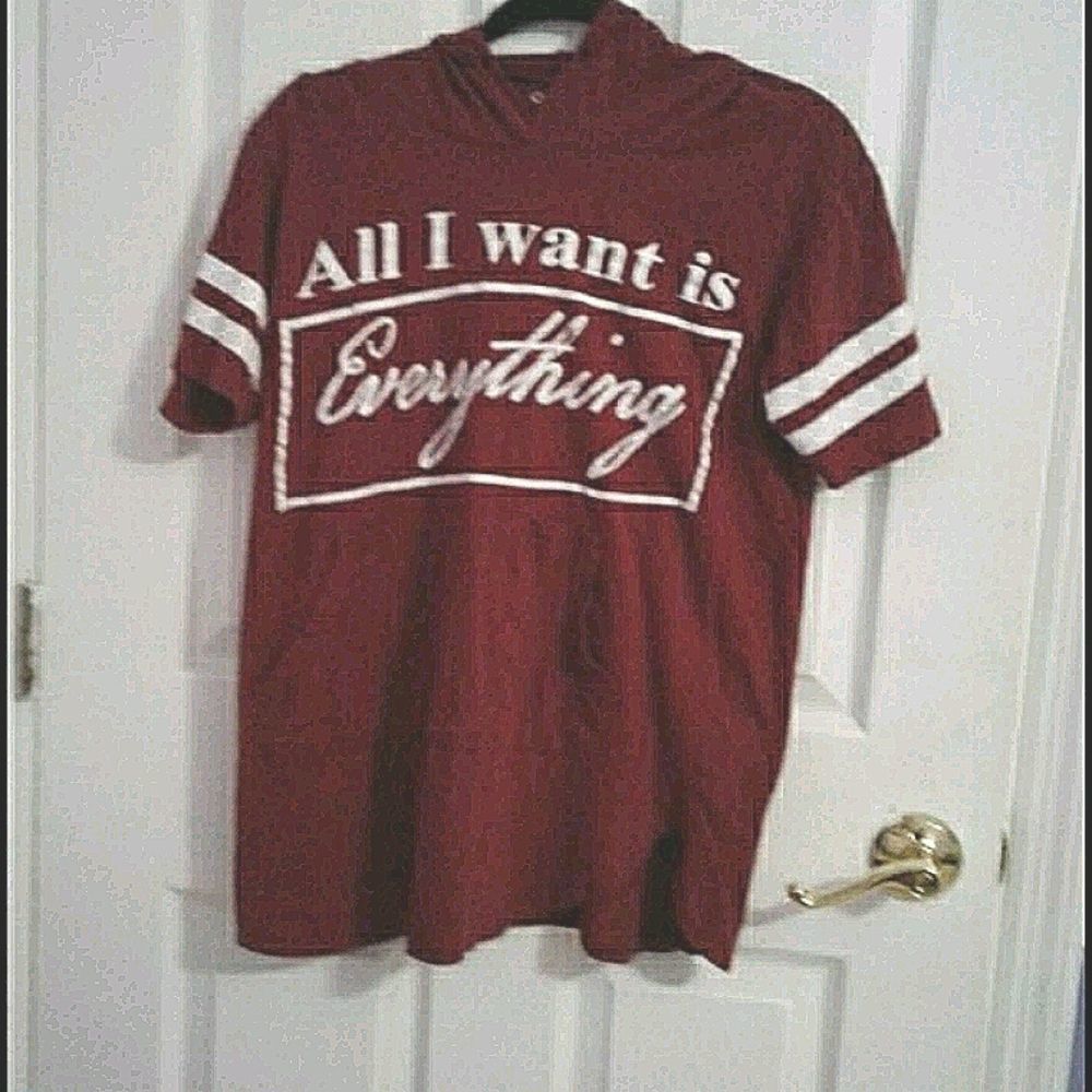 On Fire Y2K Burgundy & White Short Sleeve Loungewear Graphic Sweater Hoodie L